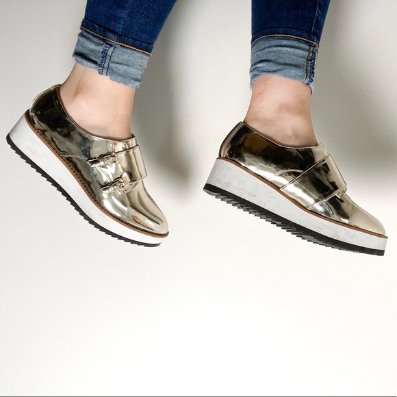 Gold Platform Oxford Loafers sz 7.5 - Picture 3 of 9